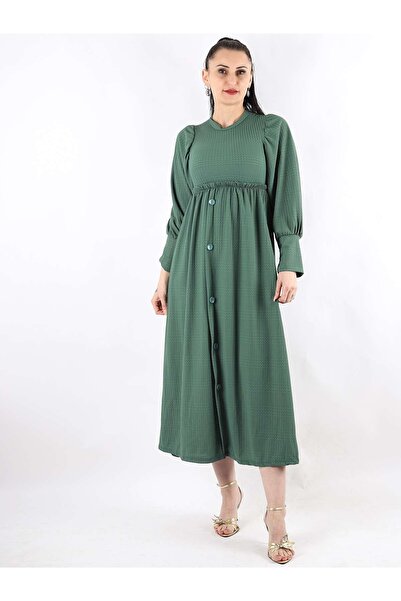 EFULİM Önden Düğme Detaylı Elbise Yeşil