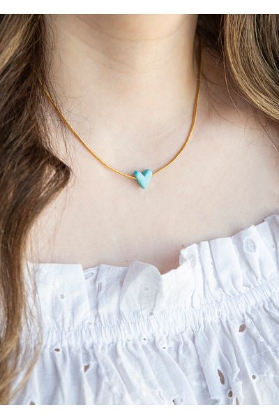 CHARMLUCKY Murano Blue Heart Necklace