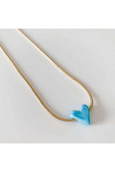 CHARMLUCKY Murano Blue Heart Necklace