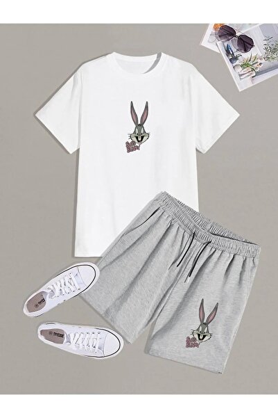 EgeModa مجموعة من القمصان والسراويل القصيرة المطبوعة كبيرة الحجم من Bugs Buuny