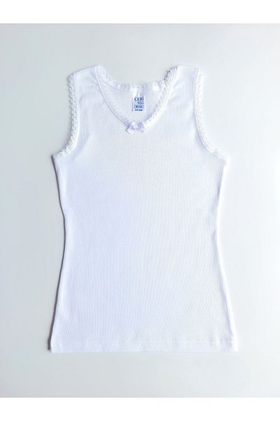 ÇebiKids Girl's 100% Cotton Ribbed White Undershirt-bottom Panties/boxer Set