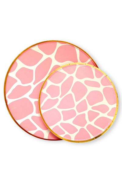 Mare Karnaval Safari Pink Giraffe Gold Gilded Cardboard Party Plate 10 Pieces-23cm