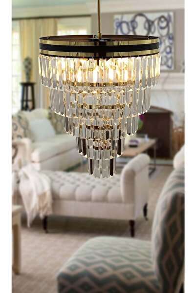 MATMAZEL AKSESUAR Avizade Şeritli 40 Cm Lik Kristal Taşlı Lüks Avize