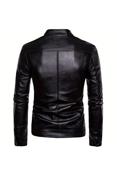 Derimont's Hakiki Deri Siyah Blanch Fermuarlı Erkek Deri Ceket