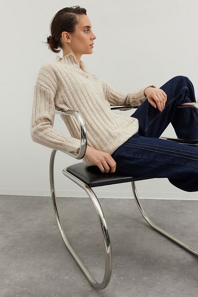 Trendyol Collection Stone Wide Fit Soft Textured Stand Collar Knitwear Sweater TWOAW21KZ0783