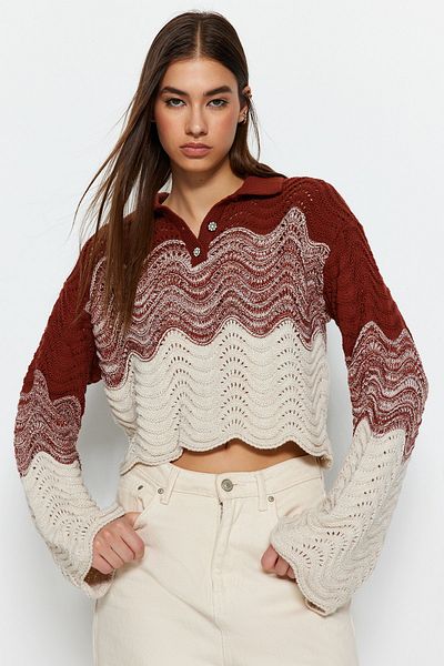 Trendyol Collection Tile Crop Polo Neck Pletený svetr TWOAW23KZ01331