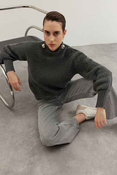 Trendyol Collection Soft Textured Anthracite Knitwear Sweater - Sleeve Detail, Twoaw21Kz0204