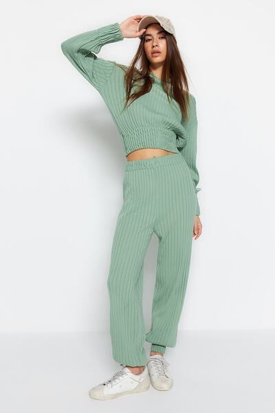 Trendyol Collection Menta kapucnis kötöttáru felső és alsó készlet TWOAW22AU0044