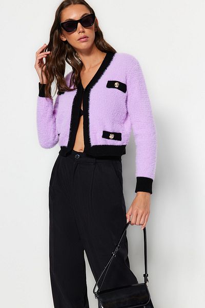 Trendyol Collection Purple Furry Knitwear Cardigan TWOAW22HI0048
