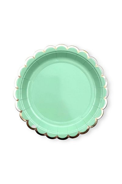 Mare Karnaval Macaron Mint Gold Gilded Cardboard Party Plate 8 Pieces-18cm