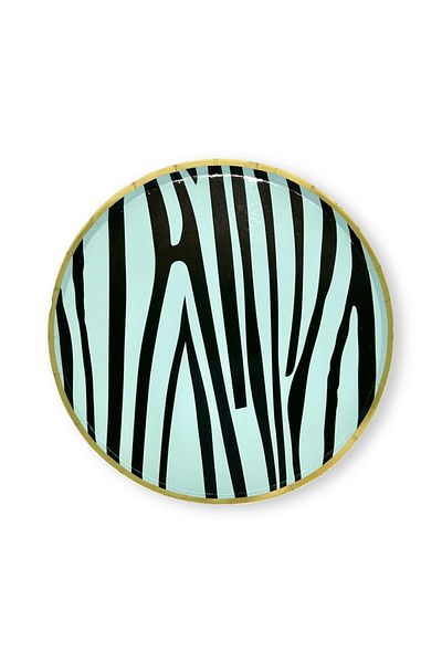 Mare Karnaval Safari Blue Zebra Gold Gilded Cardboard Party Plate 10 Pieces-18cm