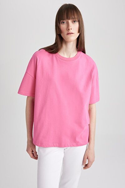 DeFacto Oversize Fit Crew λαιμόκοψη κοντό μανίκι 100 βαμβακερό μπλουζάκι W9570az23sm