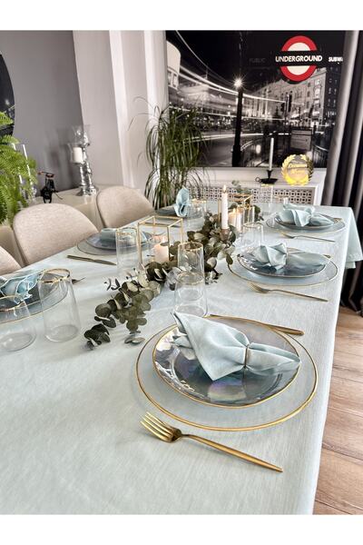Decamor home Τραπεζομάντηλο με λινό υφή Glitter Mint Green