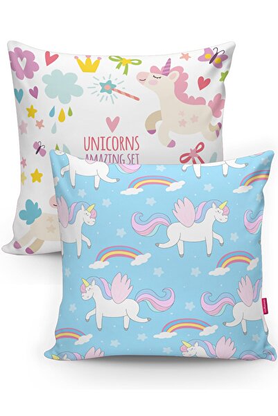 Realhomes Cameră Copii cu Motiv Unicorni Set de 2 perne și fețe de pernă