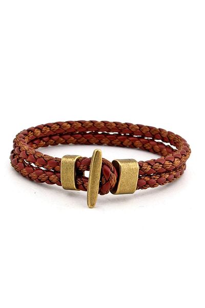 Solfera Men's Tan Knit Design Leather Bracelet Bt079
