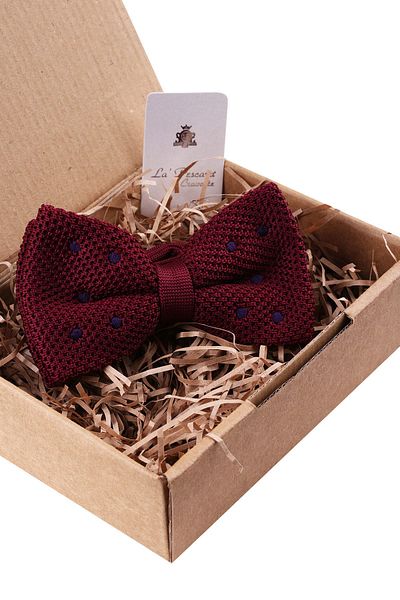Kravatkolik Men's Burgundy Polka Dot Pattern Knitted Bow Tie Ör129
