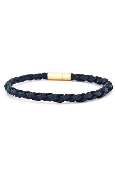 Solfera Men's Hair Braid Original Leather Yellow Clip Navy Blue Bracelet Bt508