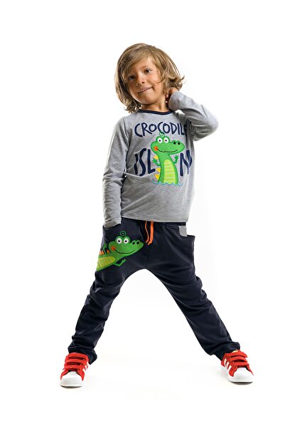 Denokids Costum largi pentru băiat, gri bleumarin, Crocodile Island CFF-16S1-012