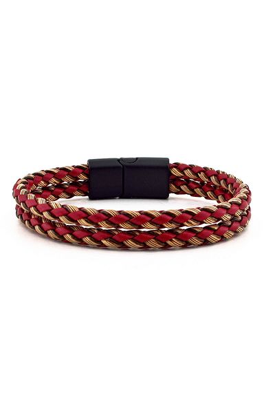 Solfera Men's Burgundy Brown Braided Black Magnet Bracelet Bt367
