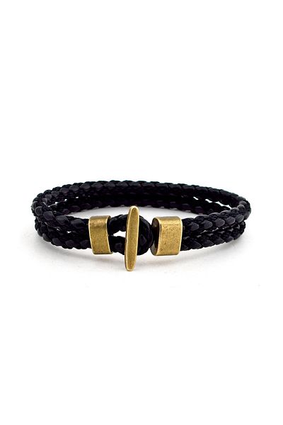 Solfera Men's Black Knitted Design Leather Bracelet Bt080