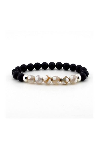 Solfera Men's Agate and Matte Onyx Stone Bracelet B591
