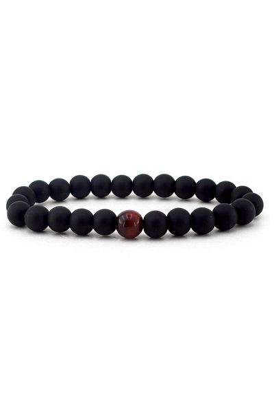 Solfera Men's Black Matte Onyx Tiger Eye Original Natural Stone Bracelet B1856