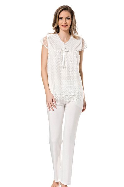 TÜREN Women's Ecru Pearl Pajama Set 65% Viscose 35% Polyester 3205