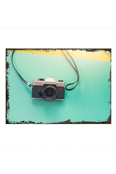 Cakatablo 25cmX35cm Ahşap Tablo Eski Fotoğraf makinası