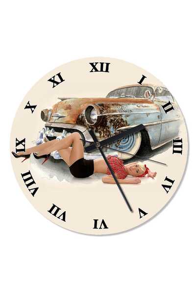 Generic Brand 30 cm Diameter Girl and Car Printed Wall Clock