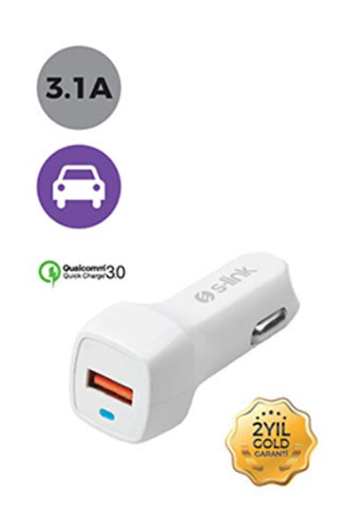 S-LINK Qalcomm 3.0 Hızlı Araç Şarj Cihazı Beyaz