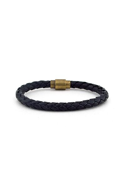 Solfera Men's Black Leather Bronze Micnatis Bracelet Bt231