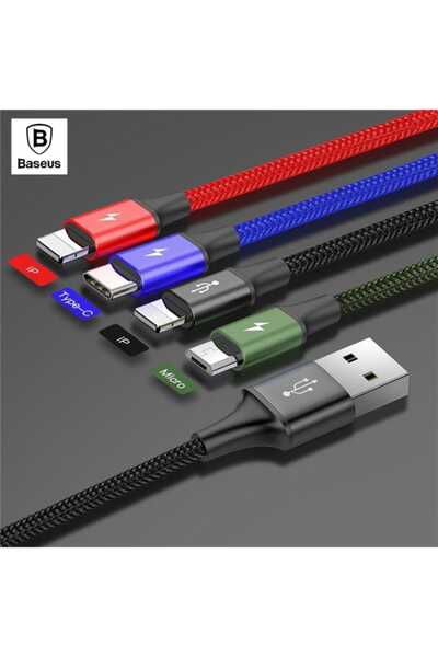 Baseus Rapid Serisi 3.5A 4in1 2X Lightning. Micro Usb Tip C Hızlı Şarj Kablos...