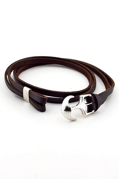 Solfera Men's Two Sira Wrap Anchor Brown Original Leather Bracelet BT370