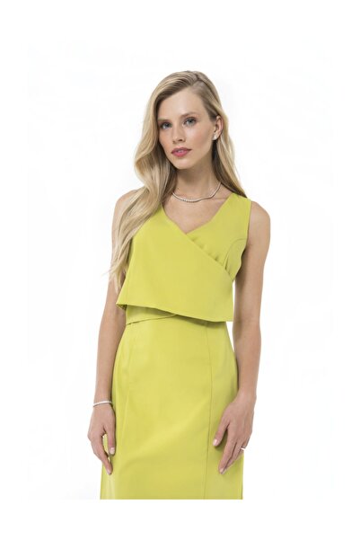 Accouchee Fıstık Yeşili Kolay Emzirme Özellikli Şık Elbise