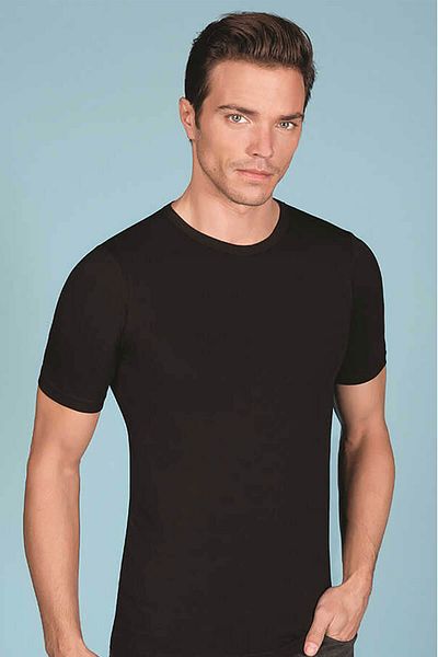 Berrak Men's Black Undershirt - 6-Piece Lycra, Short Sleeve, Crew Neck MBR10246