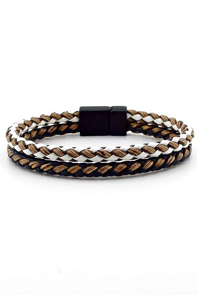 Solfera Men's Two-Color Braided Black Magnetic Clip Bracelet BT399