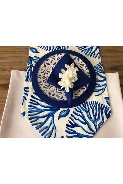 trendyuvamev tekstilürünleri Sofra Sunum Seti Tam Set Mavi Mercan