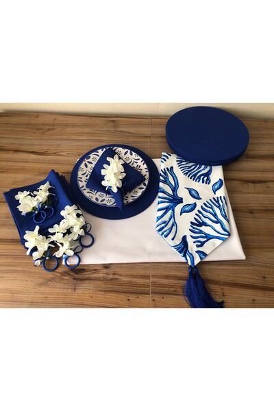 trendyuvamev tekstilürünleri Sofra Sunum Seti Tam Set Mavi Mercan