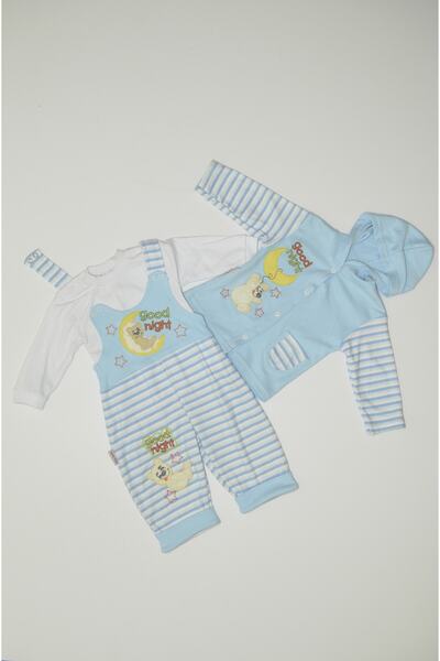 Baby Slon Kids Clup Mevsimlik Interlok Ayılı Çizgili Üçlü Bahçıvan