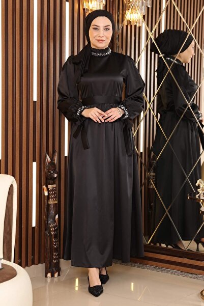 Modamihram Abendkleid aus Perlensatin Schwarz 19121