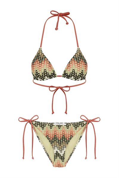 AQUELLA Knitwear Knitted Multicolored Triangle Bikini Set