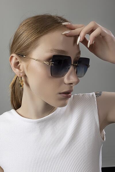 Polo Air Navy Blue Crystal Square Women's Sunglasses