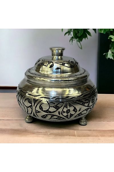 EFEMİR Tin Antique Carved Embroidered Copper Sugar Bowl