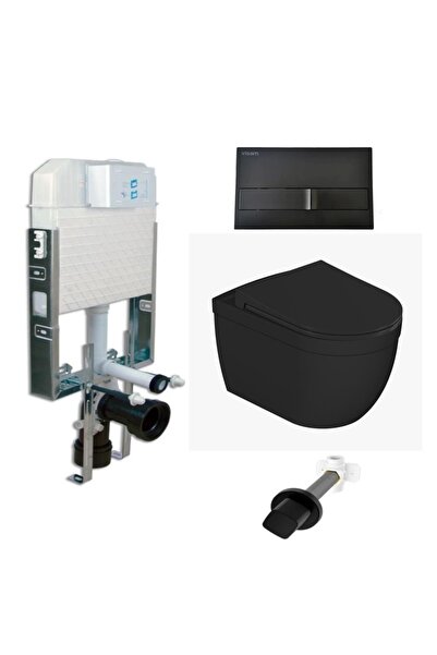 DURA Visam Gömme Rezervuar Ve Mat Siyah Asma Klozet Rimless Sırıus Kanalsız Model (yavaş Kapanır Kap