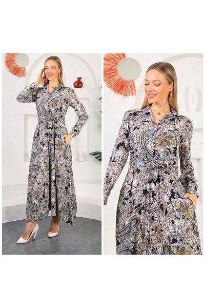 CİXAPLE Rochie lungă din viscoză cu guler cămașă
