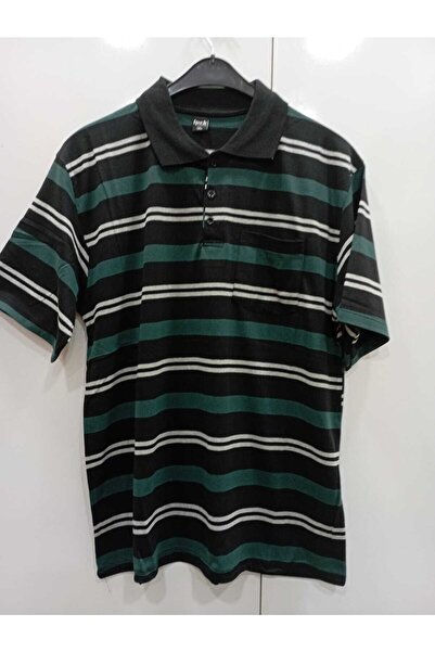 NUR TEKSTİL تي شيرت رجالي من القطن الممشط بياقة بولو باللون الأخضر الزمردي وجيب