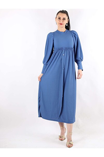 EFULİM Önden Düğme Detaylı Elbise Mavi