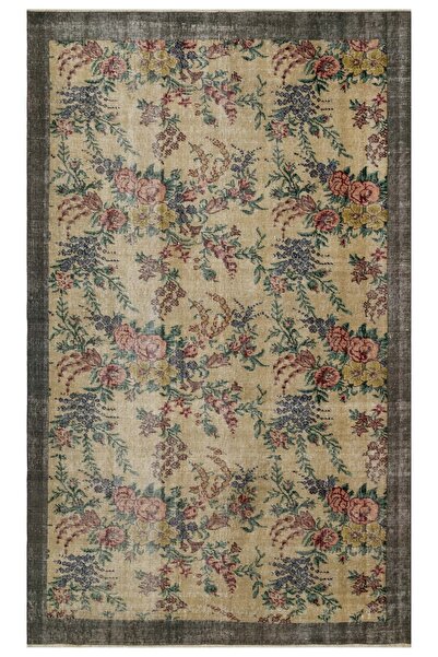 Sempati halı Romantik Vintage Gül Desenli Eskitme Ipek Yün Pers Halı - 148x23...