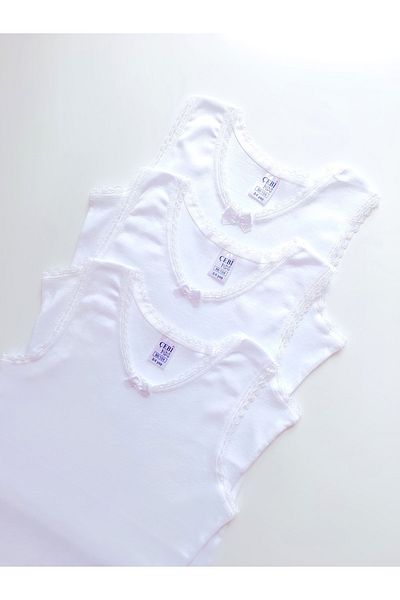 ÇebiKids Girl's 100% Cotton Thick Strap White Ribbed Undershirt 3-pack