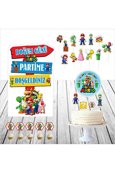 Genel Markalar Super Mario Doğum Günü Masa Maketi Pasta Süsü Seti